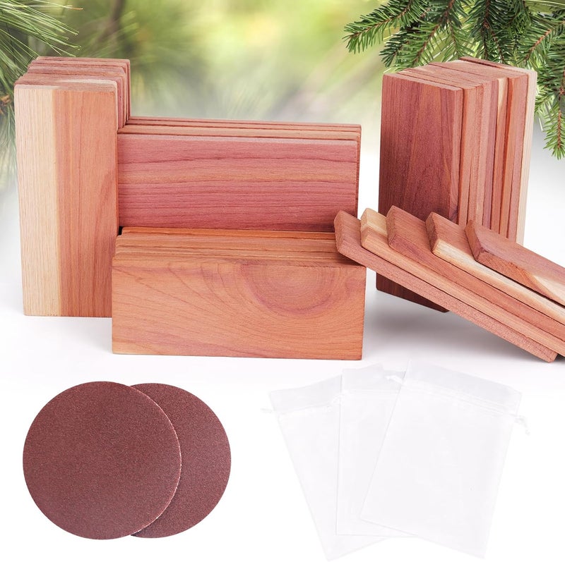 WOODEVER 40 Pack Cedar Planks for Clothes Storage, 100% Natural Aromatic Cedar Wood Pieces for Closets and Drawers, with Sandpaper and Sachets - Image 1